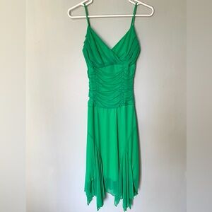 Y2K 90s Ruby Rox Spaghetti Strap Mid Length Green Ruched Pixie Dress Size Small